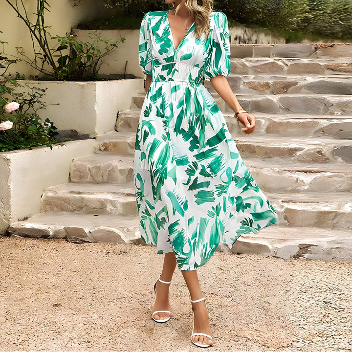 Luna | Robe midi à col en V