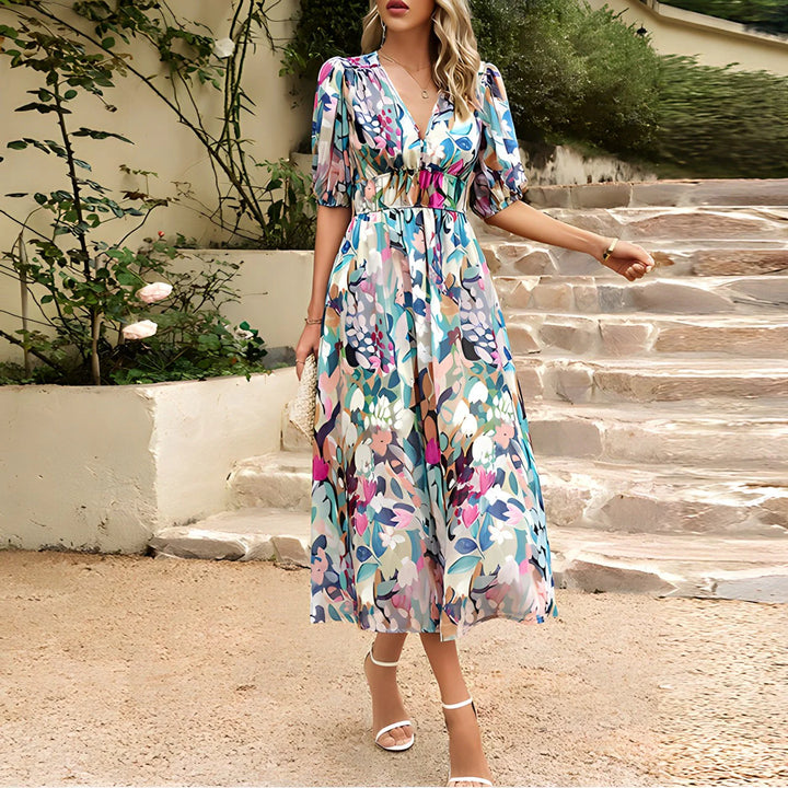 Luna | Robe midi à col en V