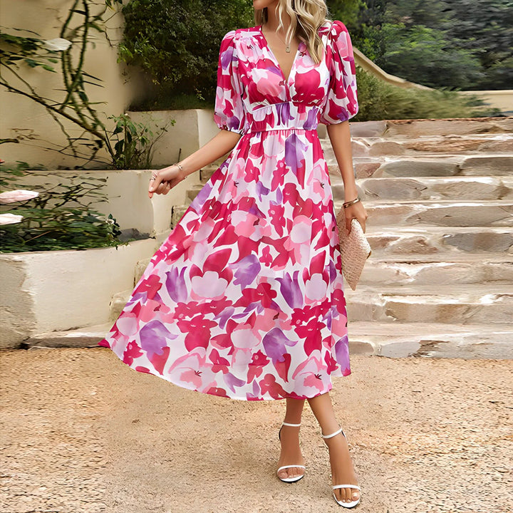 Luna | Robe midi à col en V