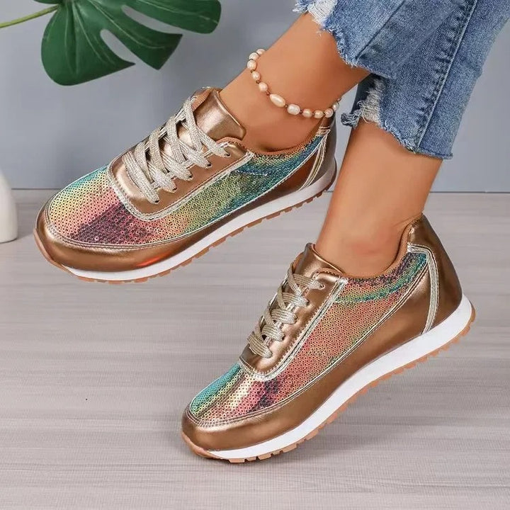 Emilia | Baskets de course confortables noir et argent