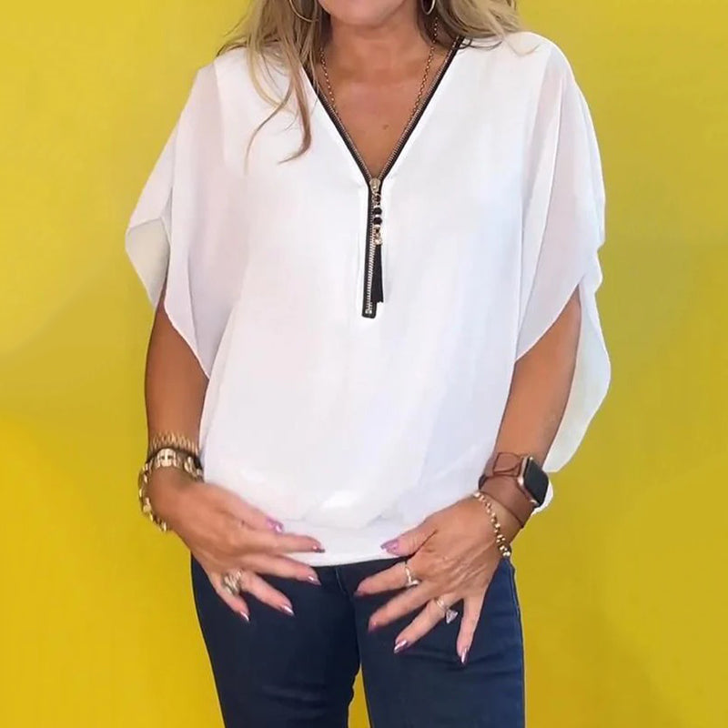 Top Femme Décontracté à Zip en Chiffon