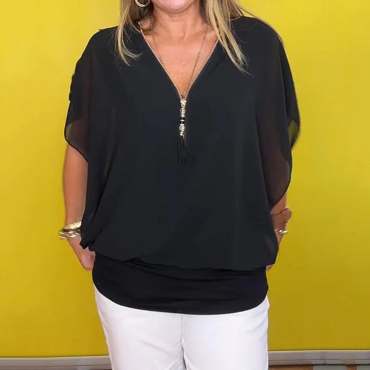 Top Femme Décontracté à Zip en Chiffon