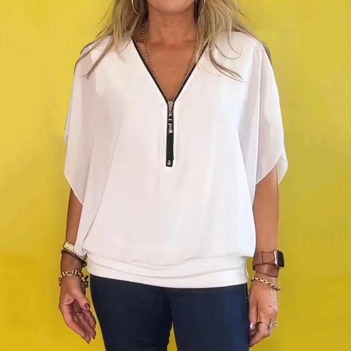 Top Femme Décontracté à Zip en Chiffon